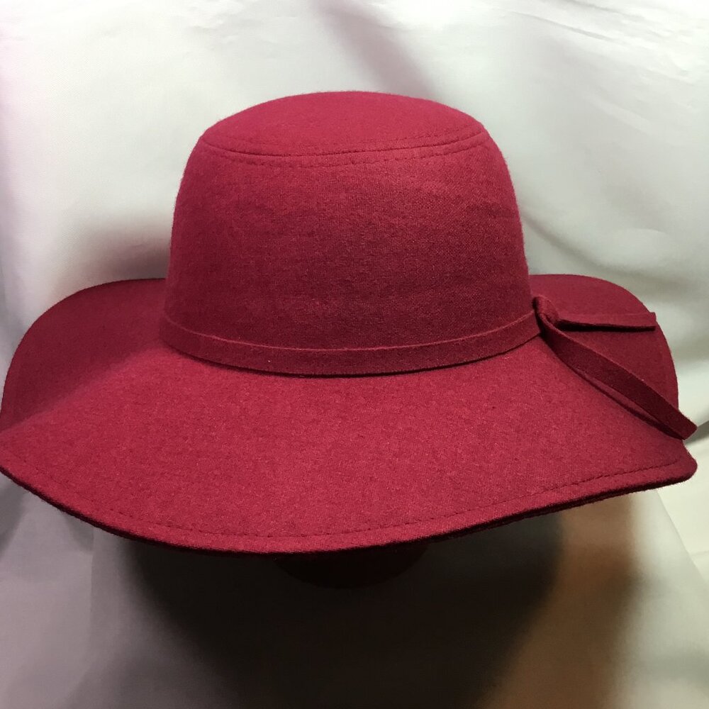 Women's Wool-Blend Wide Brim Sun Hat Red Bowler Floppy Fall Winter Boho NWT